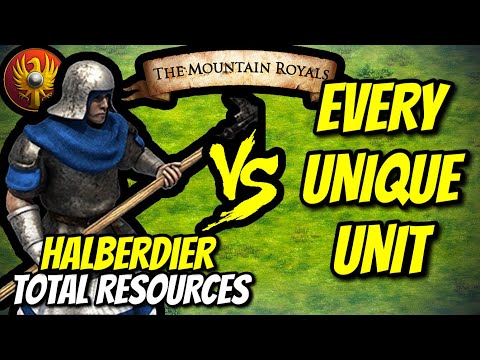 HALBERDIER (Romans) vs EVERY UNIQUE UNIT (Total Resources) | AoE II: DE