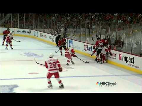 Andrew Shaw flying elbow on Jakub Kindl May 15 2013 Detroit Red Wings vs Chicago Blackhawks NHL