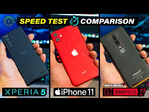 Sony Xperia 5 Vs iPhone 11 vs Oneplus 7t pro mclaren - Speed Test Comparison Video
