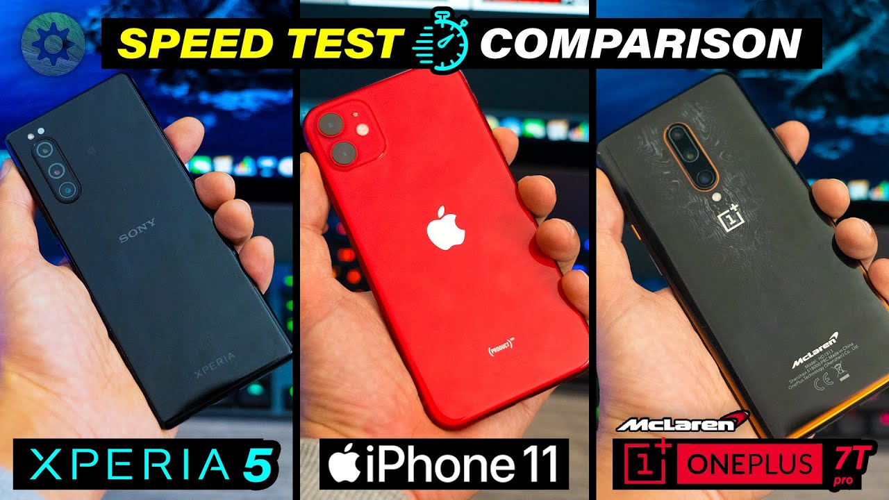 Sony Xperia 5 Vs iPhone 11 vs Oneplus 7t pro mclaren - Speed Test Comparison