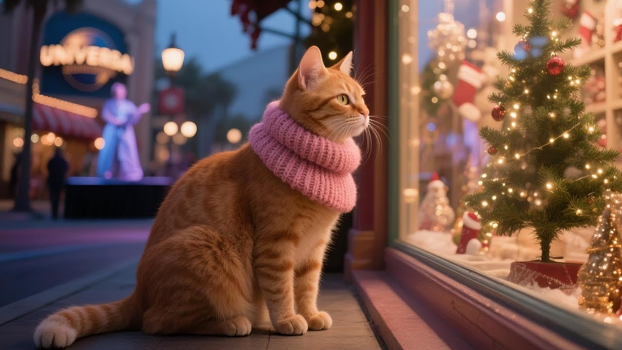 To Make Her Kitten Happy, Mama Cat Works Hard at Universal Studios for a Christmas Tree 🎄💖🐱