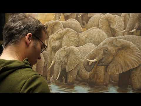 Finishing a Painting of a Herd of Elephants | My Wildlife Art | Robert E Fuller
