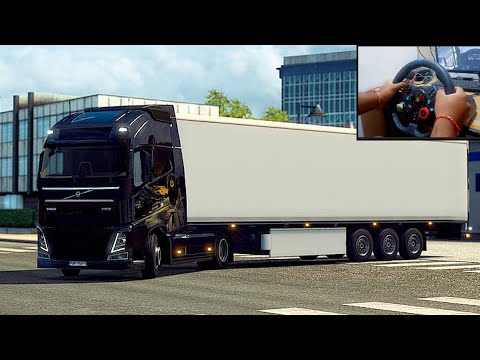 Transporting an excavator in Germany - Euro Truck Simulator 2 | steering wheel gameplay