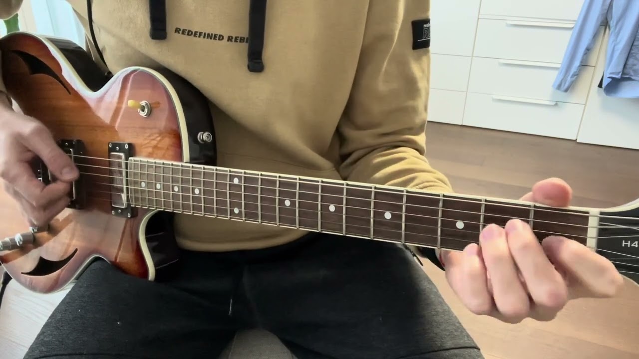 Guitar showing the Bm, A and E chords used in the Wicked Game strumming pattern