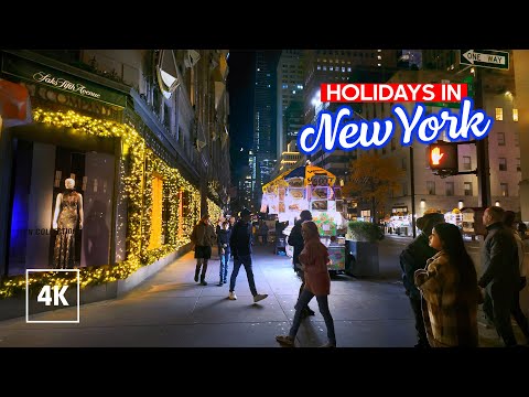 NEW YORK CITY Holiday Season - Evening Walking Tour NYC 4K