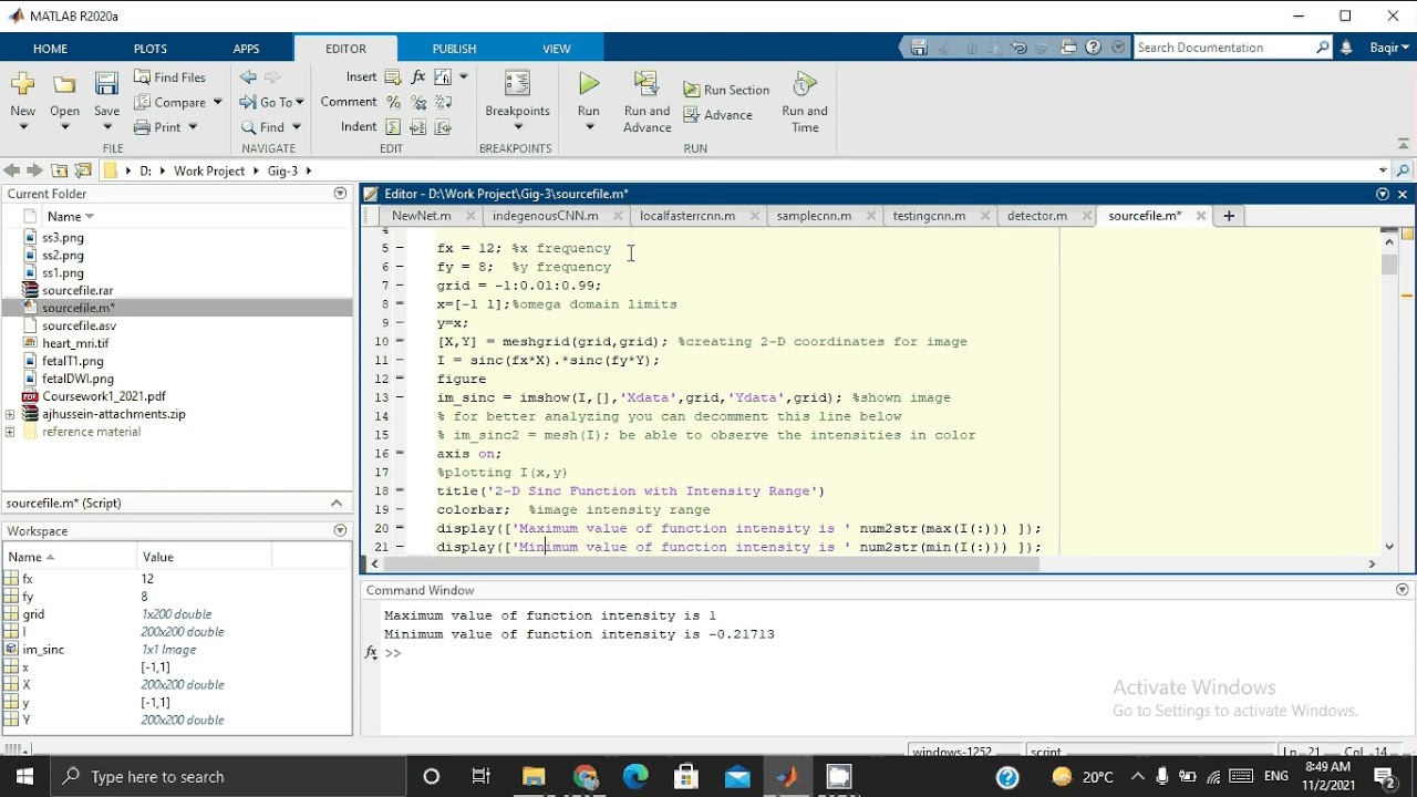 Representation of Sinc function in Matlab