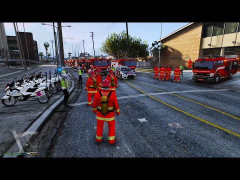 A High-Speed ​​Convoy of 50 Fire Trucks! GTA 5 Indonesian Police Mod
