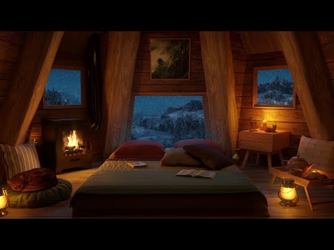 Cozy Winter Attic with Fireplace and Blizzard Sounds