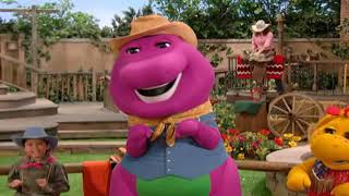 Barney clip clop riding on a pony