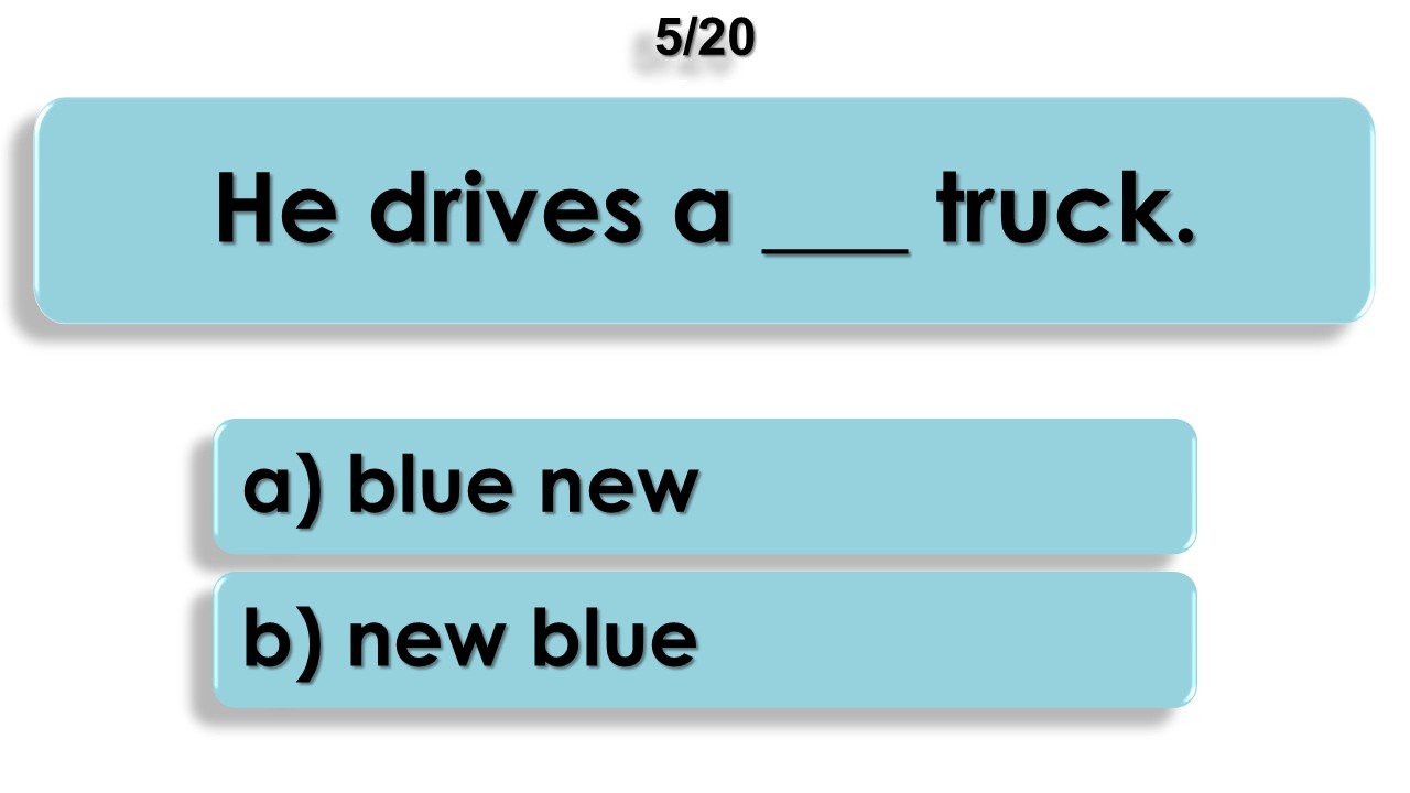 Order of Adjectives | Test #2 | English Quiz