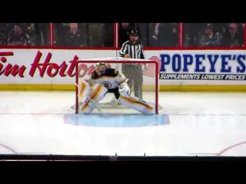 Tuukka Rask warms up during the Bruins @ Senators hockey game