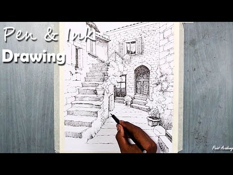 Pen Ink Drawing | A House Landscape with its shading technique