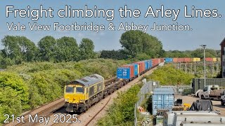 Heavy Freight Trains climbing Arley Bank from Nuneaton Abbey Junction, 21st May 2025.