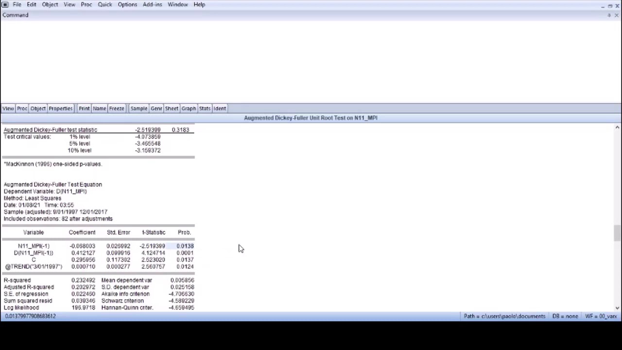 Testes de Raiz Unitária no EVIEWS