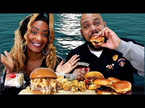 CHEESECAKE FACTORY MUKBANG! FRIED MAC N CHEESE BURGER, BACON BACON BURGER, SOUTHWEST EGGROLLS, etc!