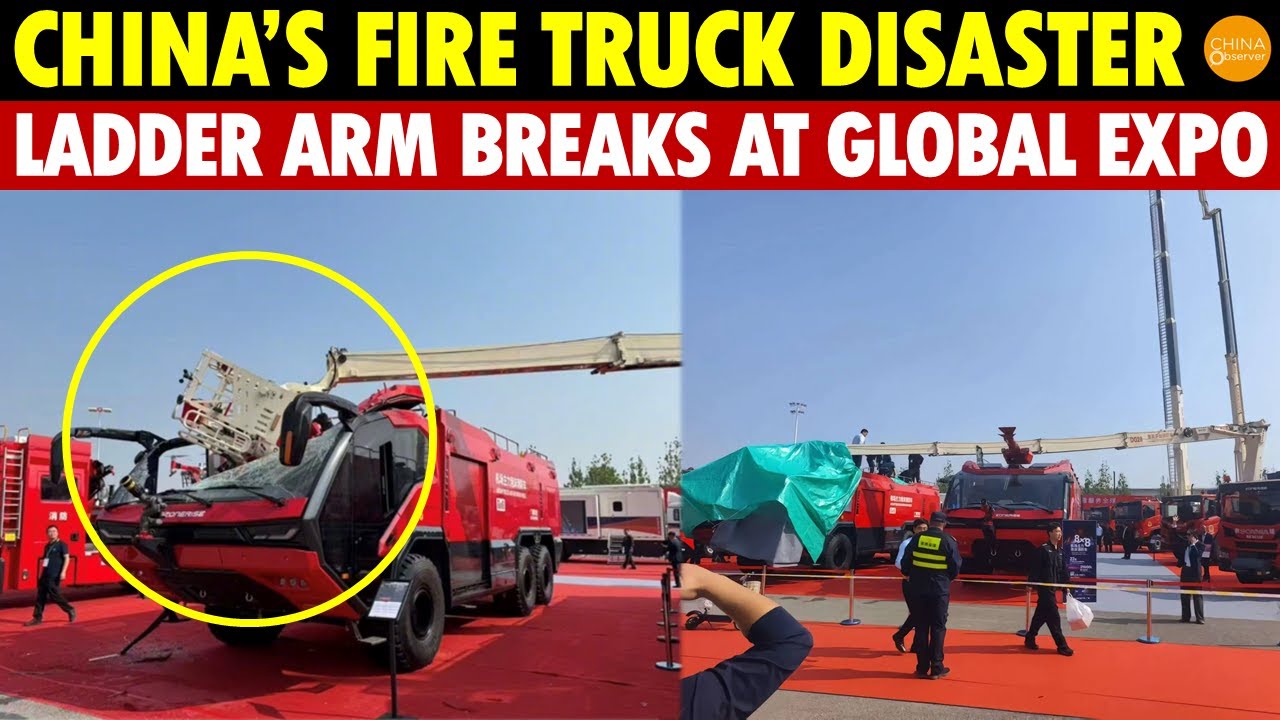 Breaking! China’s Fire Truck Disaster at Global Expo: Ladder Arm Breaks, Shocking the World
