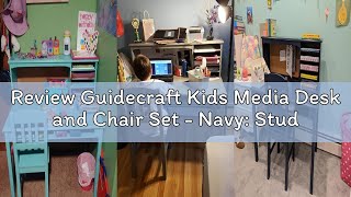 Review Guidecraft Kids Media Desk and Chair Set - Navy: Student's Workstation with Storage, Wooden W