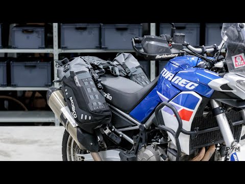 Perun moto Aprilia Tuareg Top luggage rack and Tie-down brackets with Mosko Moto Reckless 40