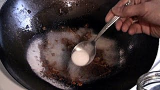 How To Clean And Restore A Burnt Wok   (Seasoning A Carbon Steel Wok)   How To Make A Wok Non-Stick