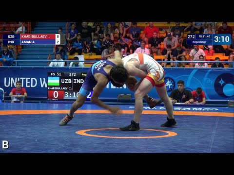 Repechage FS - 51 kg: I. KHABIBULLAEV (UZB) v. A. AMAN (IND)