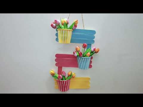 Flower Vase using Ice cream sticks ✨ Wall decor | Wall hanging using ice cream sticks 😍 | easy diy 💡