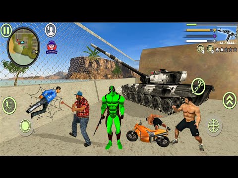 Green DeadPool Rope Hero Vice Town Simulator - Military Tank in the Base #5 - Android Gameplay
