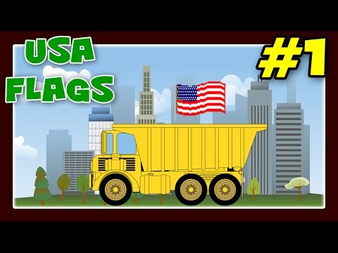 Monster Trucks Street Vehicles For Children,USA States Names and Flags, Flag Song For Children #1 Video