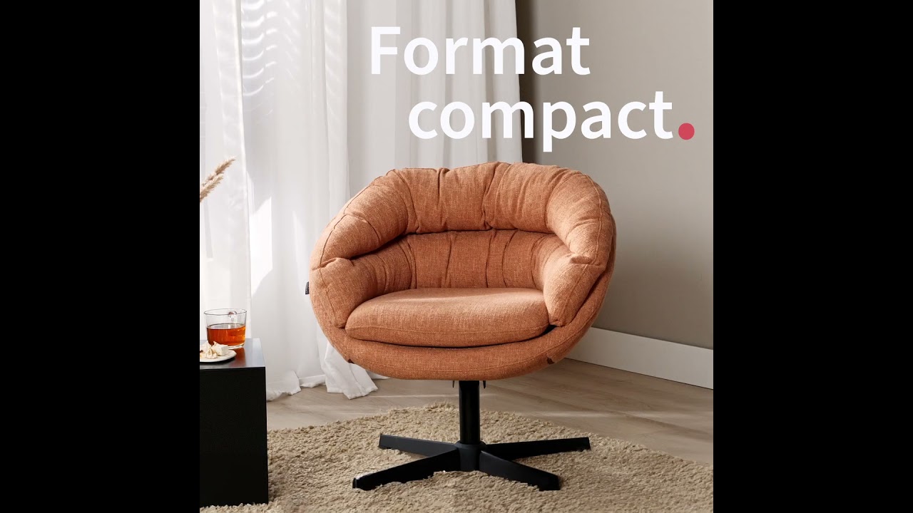 Fauteuil pivotant Porto tissu lin orange cuivre