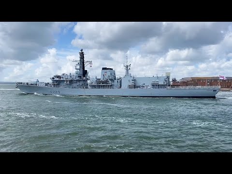 HMS Lancaster sails from Portsmouth to join up with the LRG(N) deployment.
