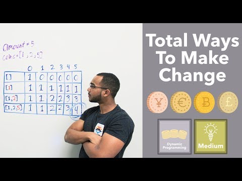 Total Unique Ways To Make Change - Dynamic Programming ("Coin Change 2" on LeetCode)