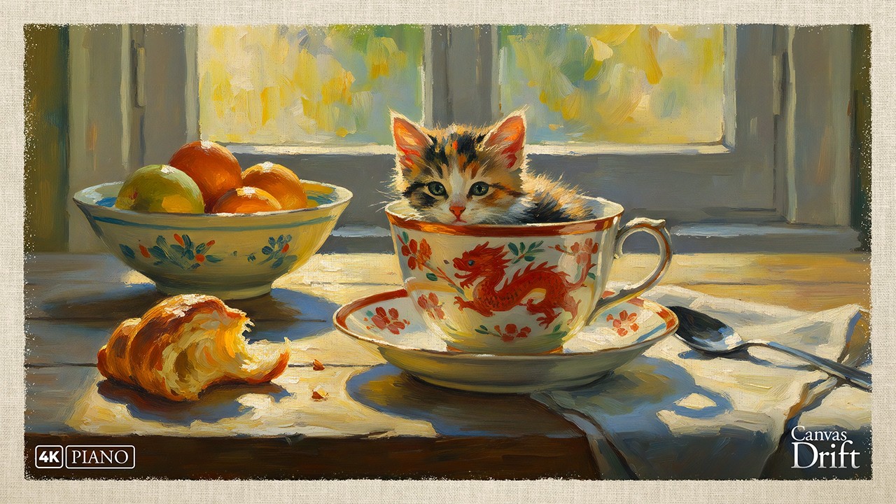 Calm Morning Focus Piano – Cozy Cat Window Scene for Study & Soft Productivity