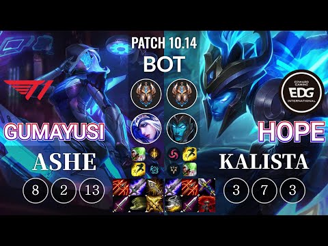 T1 Gumayusi Ashe vs EDG Hope Kalista Bot - KR Patch 10.14