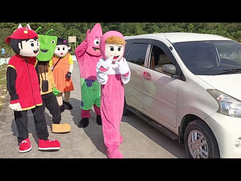 My Friends Wearing Costume Squid Game, BoBoiBoy, Masha, Adu Du & Patrick Star On My Way Ride Car Video