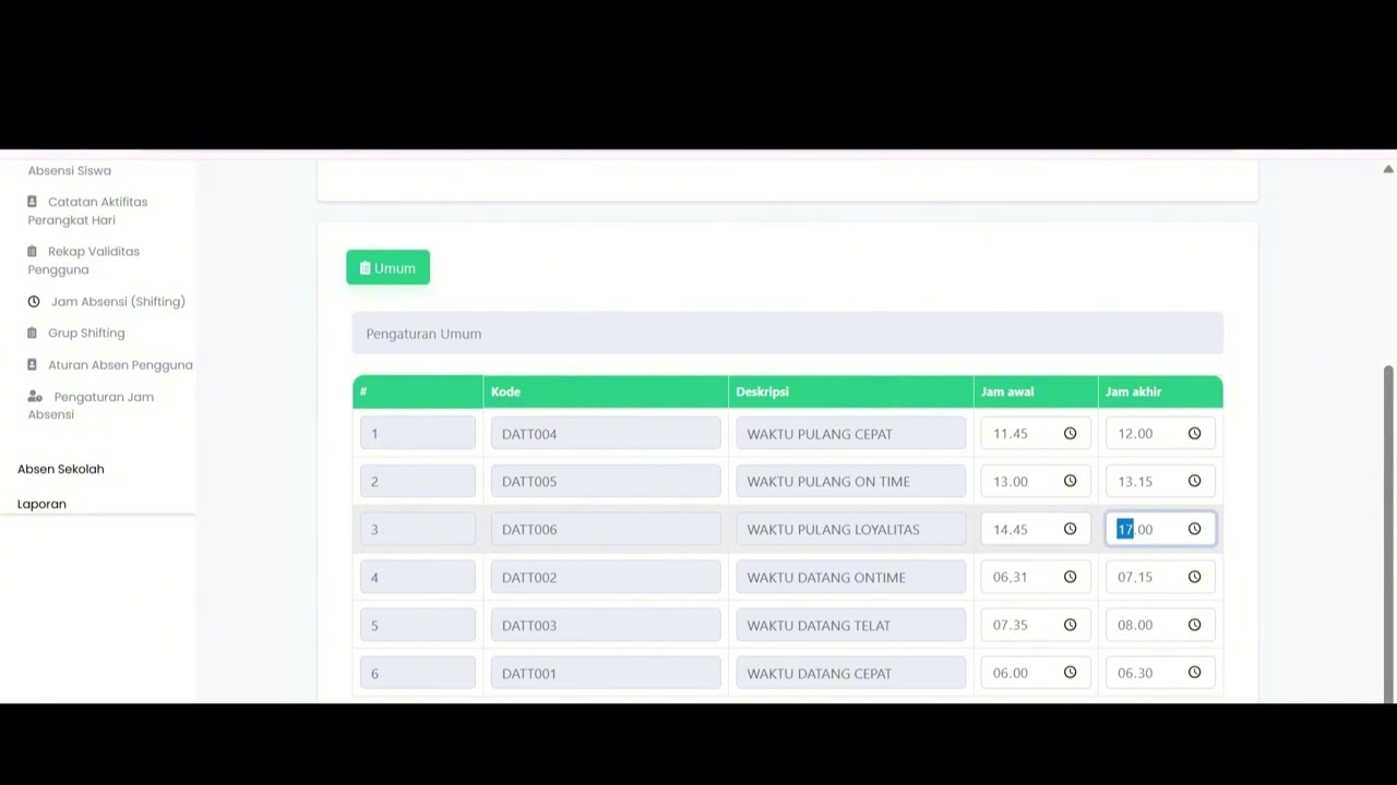 Pengaturan waktu absensi siswa