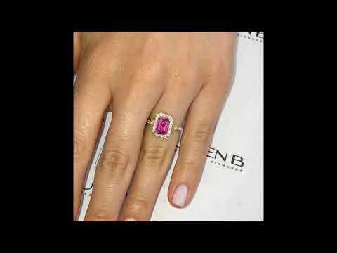 Pink Sapphire Emerald Cut Halo