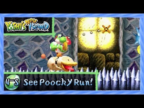 Yoshi's New Island - World 4-S: "See Poochy Run!" All Red Coins/Flowers 100% Walkthrough!