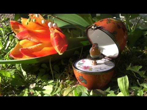 Fanex création. Oeuf Limoges à musique. Rouge-gorge.