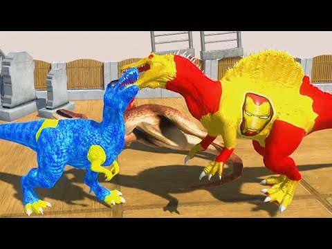 HUGGY WUGGY T REX vs IRONMAN SPINOSAURUS DEATH RUN - Animal Revolt Battle Simulator | UNI DINO