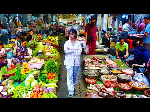 Food Rural TV, Cambodian Routine Fresh Food in The Market - Vegetable, Pork, Fish Fruit & More