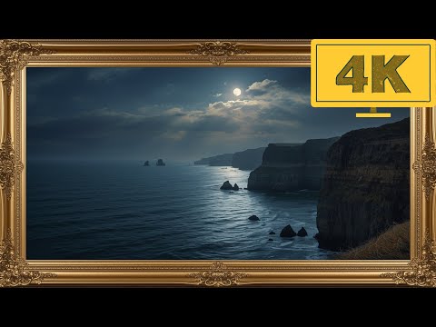 4K TV WALLPAPER Moonlit Ocean Cliffs Under Dramatic Night Sky | Cinematic Coastal Fine Art