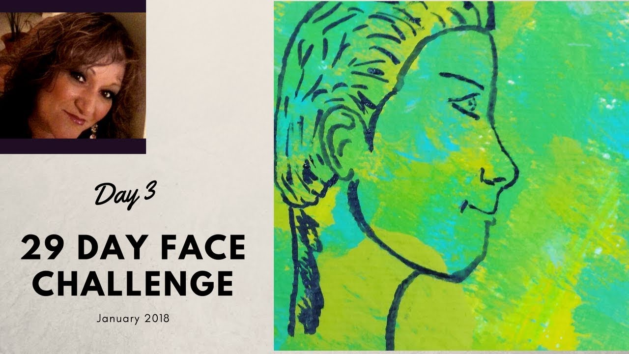 Acrylic  Painting ATC  Day 3 Of the 29 Day Face Challenge January 2018