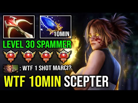 WTF 10Min Scepter & Godlike Grand Master Level 30 Spammer 1 Shot Unleash Solo Mid Marci Dota 2