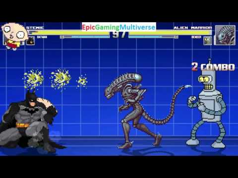 Stewie Griffin And Batman VS Alien Warrior And Bender The Robot In A MUGEN Match / Battle / Fight