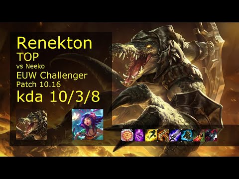 Renekton vs Neeko Top - EUW Challenger 10/3/8 Patch 10.16 Gameplay