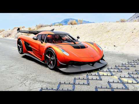 Massive Spike Strip Pileup Car Crashes #122 – BeamNG Drive | CrashBoomPunk