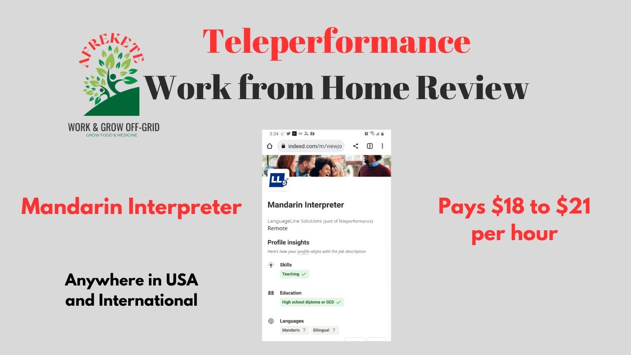 Teleperformance Pay $18 to $21 per hr |Mandarin Interpreter/Work from Home Review US & International
