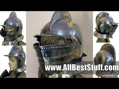 Watch YouTube Video for SALE! Medieval Burgonet Helmet of 16th Century 18 Gauge Steel