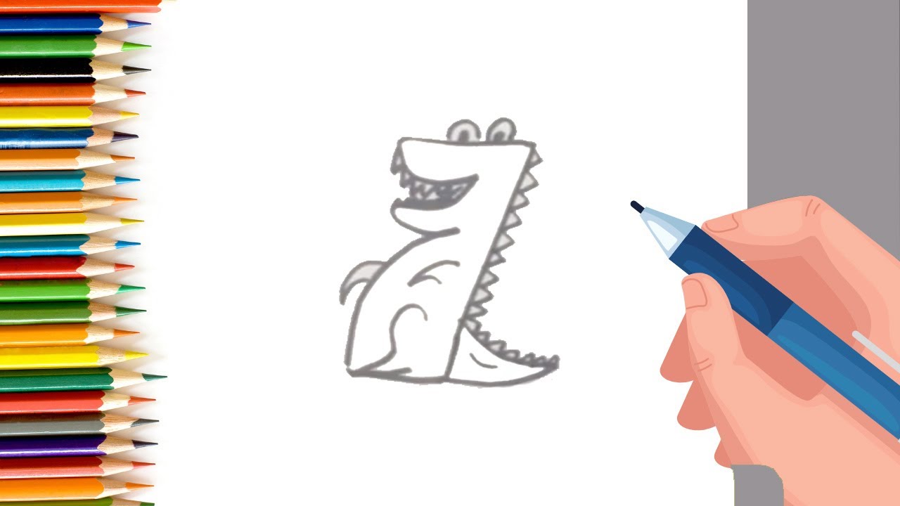 How to Draw easy Dinosaur with Number 7 step by step for Kids| Simple Drawing Tutorials!