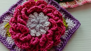 BUSTY BLOOM SQUARE / Пишне цвітіння бабусин квадрат майстер клас #бабусинквадрат #квітигачком #мк