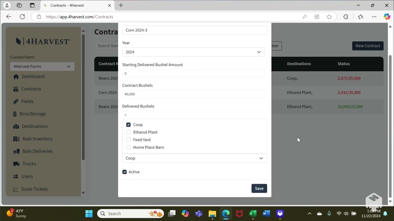 4Harvest - Getting Started - Adding a Grain Contract